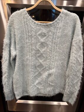 Garage Powder Blue Fuzzy Cable Knit Sweater